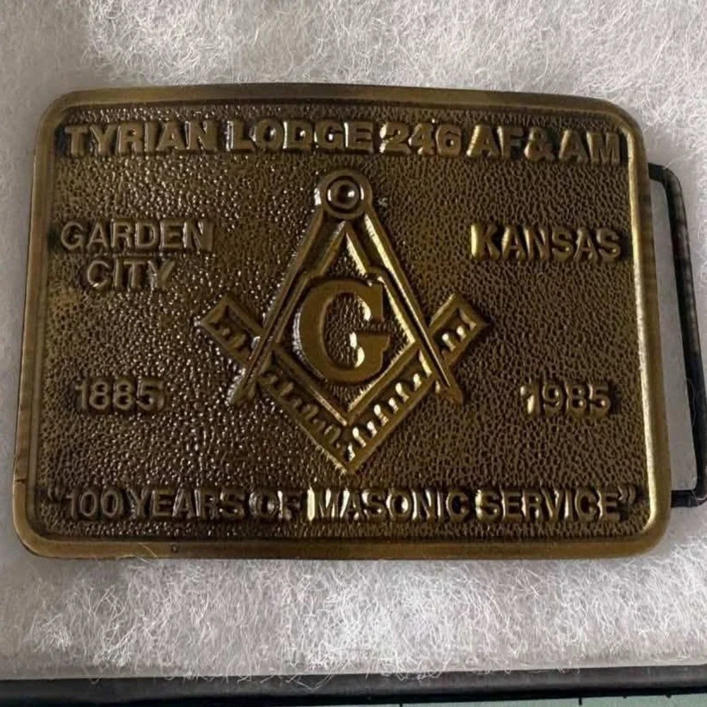 Vintage Tyrian Lodge 246 Masonic Centennial Belt Buckle Garden City Kansas 1985